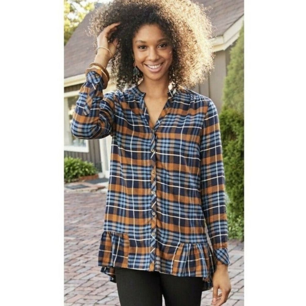 Matilda Jane Anthropologie Moments With You General Store Tunic Plaid Ruffle Top